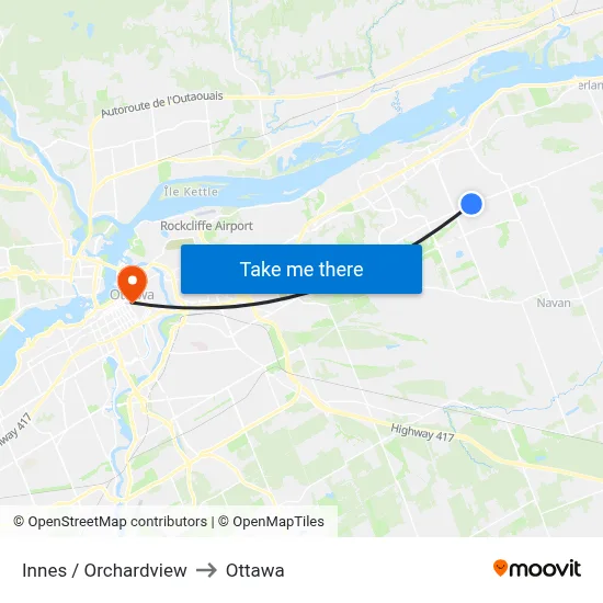 Innes / Orchardview to Ottawa map