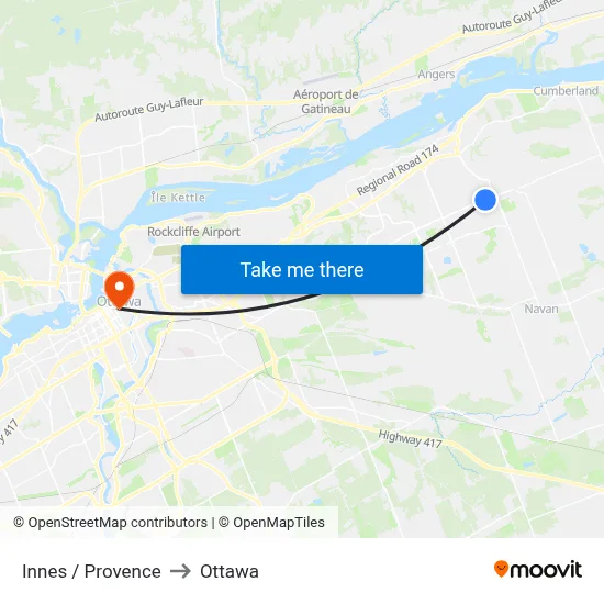 Innes / Provence to Ottawa map