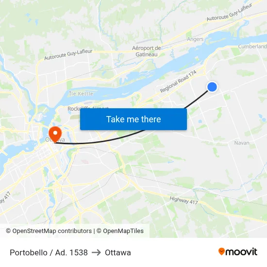 Portobello / Ad. 1538 to Ottawa map