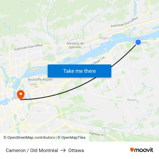 Cameron / Old Montréal to Ottawa map