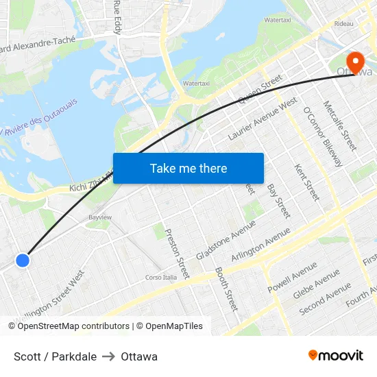 Scott / Parkdale to Ottawa map