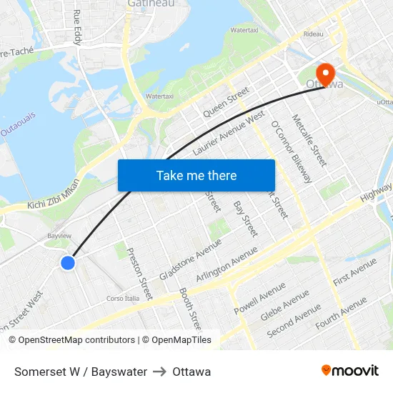 Somerset W / Bayswater to Ottawa map