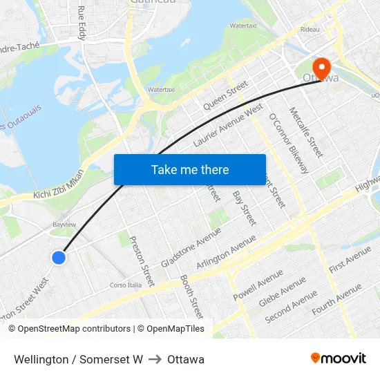 Wellington / Somerset W to Ottawa map