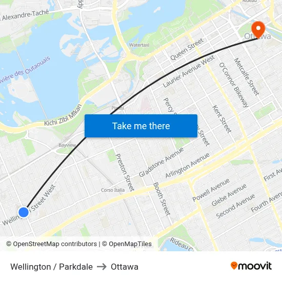Wellington / Parkdale to Ottawa map