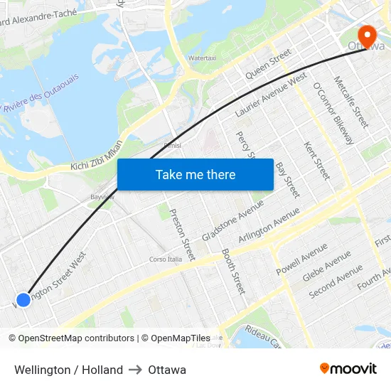 Wellington / Holland to Ottawa map