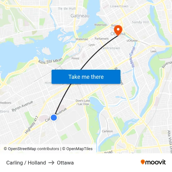 Carling / Holland to Ottawa map
