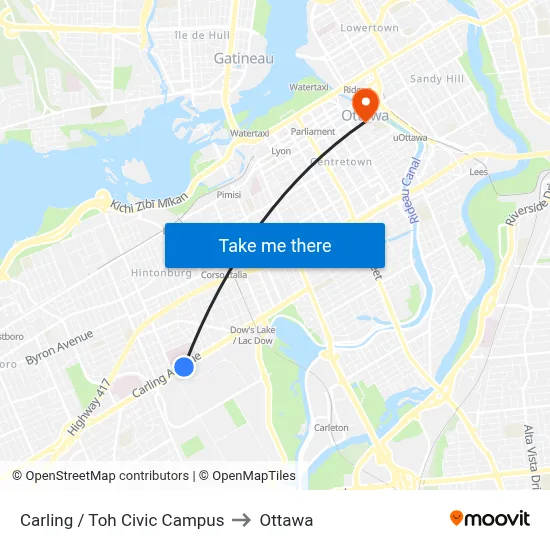 Carling / Toh Civic Campus to Ottawa map