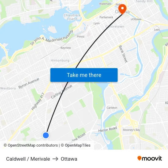 Caldwell / Merivale to Ottawa map