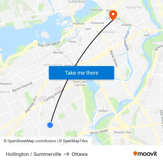 Hollington / Summerville to Ottawa map