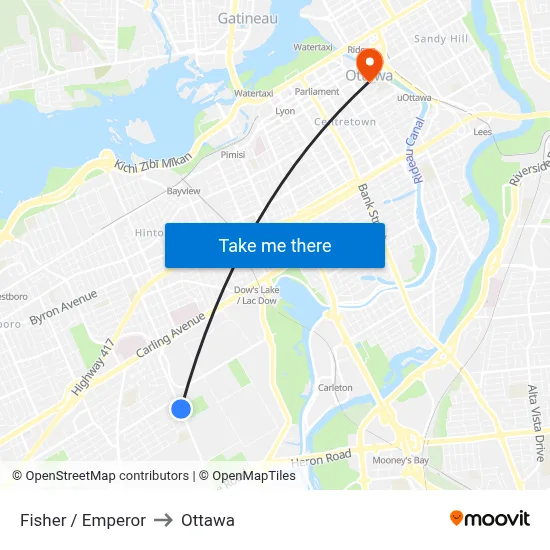 Fisher / Emperor to Ottawa map