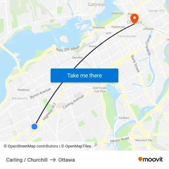 Carling / Churchill to Ottawa map