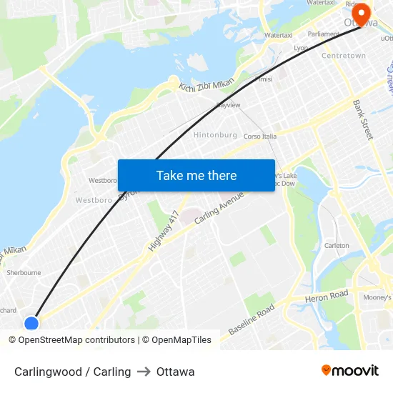 Carlingwood / Carling to Ottawa map