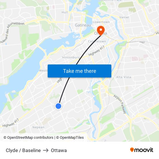 Clyde / Baseline to Ottawa map