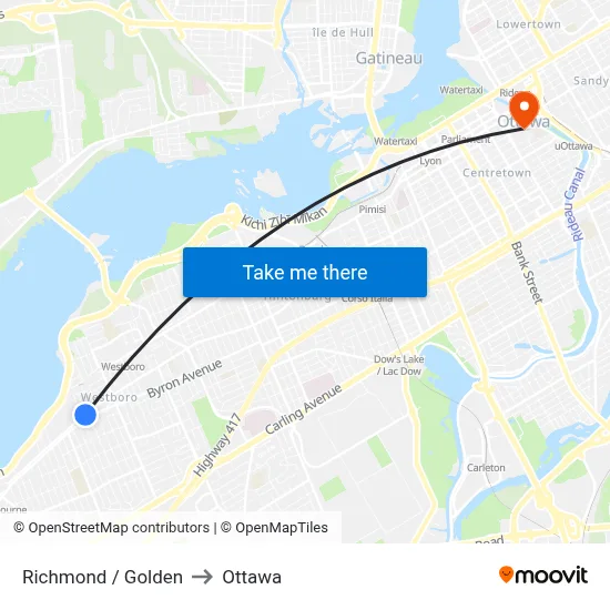 Richmond / Golden to Ottawa map