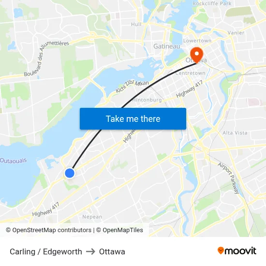 Carling / Edgeworth to Ottawa map