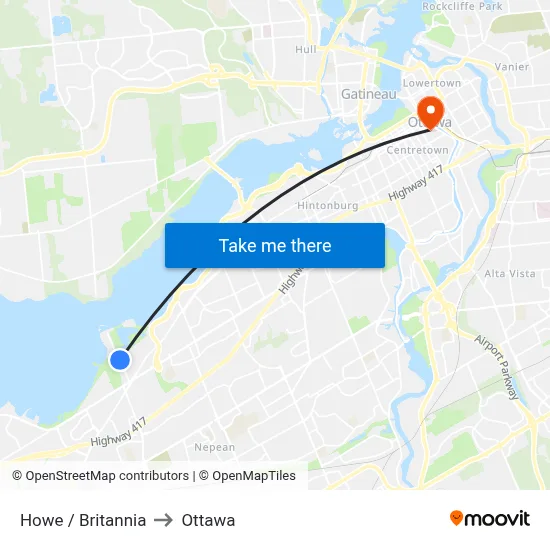 Howe / Britannia to Ottawa map