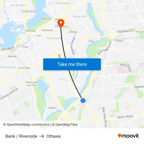 Bank / Riverside to Ottawa map