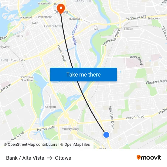Bank / Alta Vista to Ottawa map