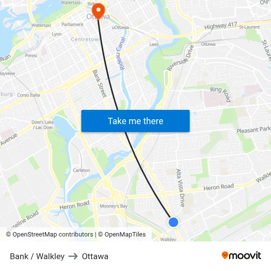 Bank / Walkley to Ottawa map