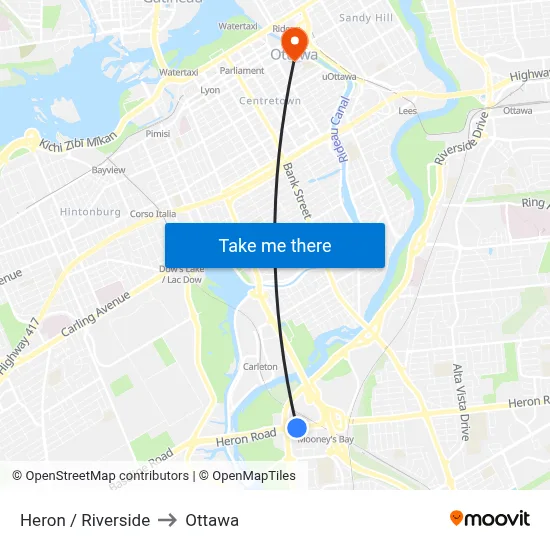 Heron / Riverside to Ottawa map