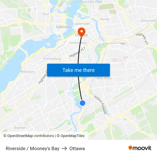 Riverside / Mooney's Bay to Ottawa map