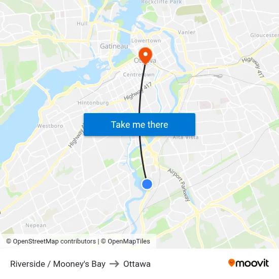 Riverside / Mooney's Bay to Ottawa map