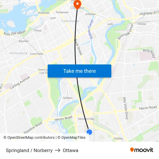 Springland / Norberry to Ottawa map