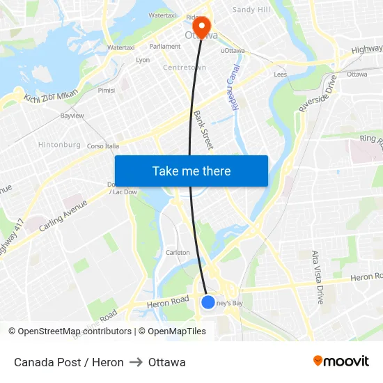 Canada Post / Heron to Ottawa map