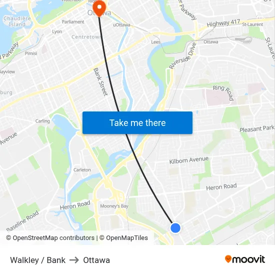 Walkley / Bank to Ottawa map