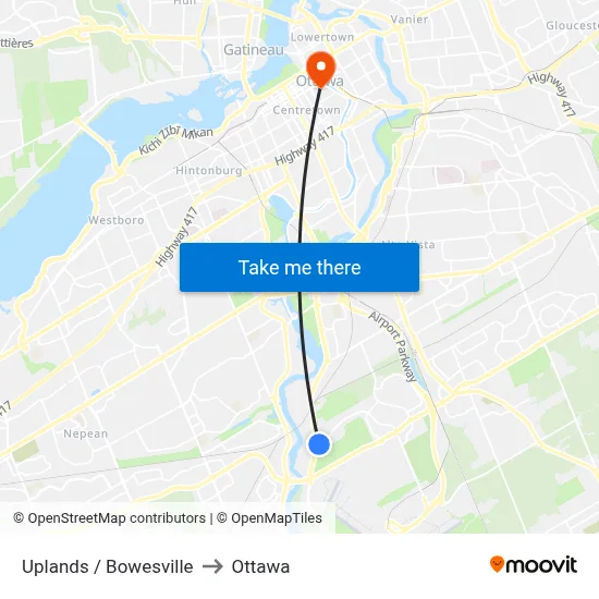 Uplands / Bowesville to Ottawa map