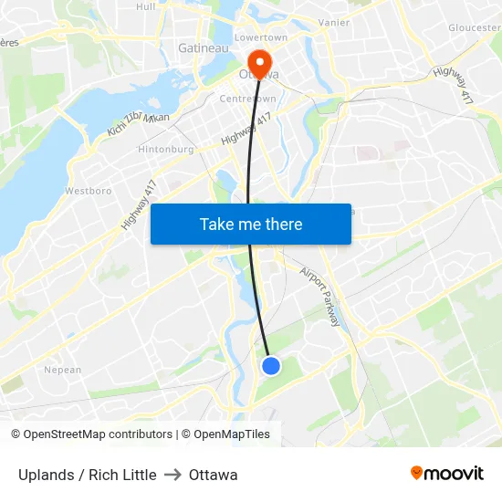 Uplands / Rich Little to Ottawa map