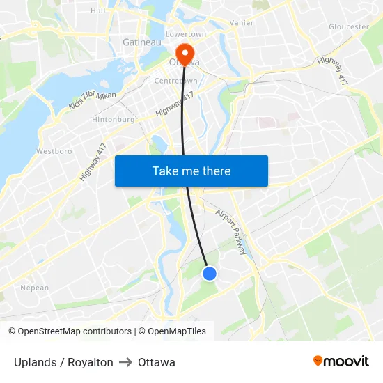 Uplands / Royalton to Ottawa map