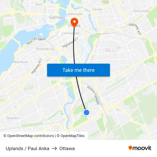 Uplands / Paul Anka to Ottawa map