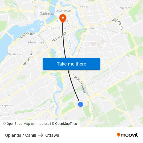 Uplands / Cahill to Ottawa map