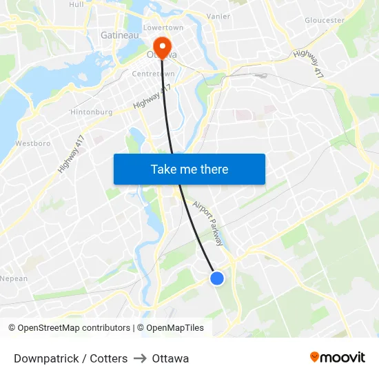 Downpatrick / Cotters to Ottawa map