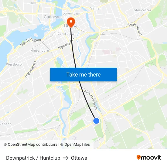 Downpatrick / Huntclub to Ottawa map