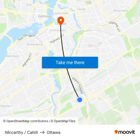 Mccarthy / Cahill to Ottawa map