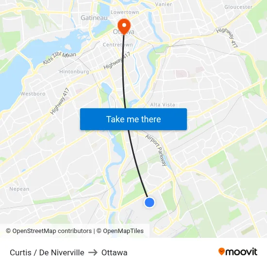 Curtis / De Niverville to Ottawa map