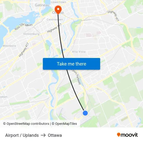 Airport / Uplands to Ottawa map
