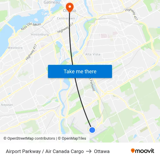 Airport Parkway / Air Canada Cargo to Ottawa map