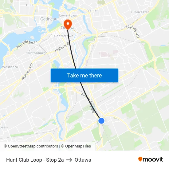 Hunt Club Loop - Stop 2a to Ottawa map