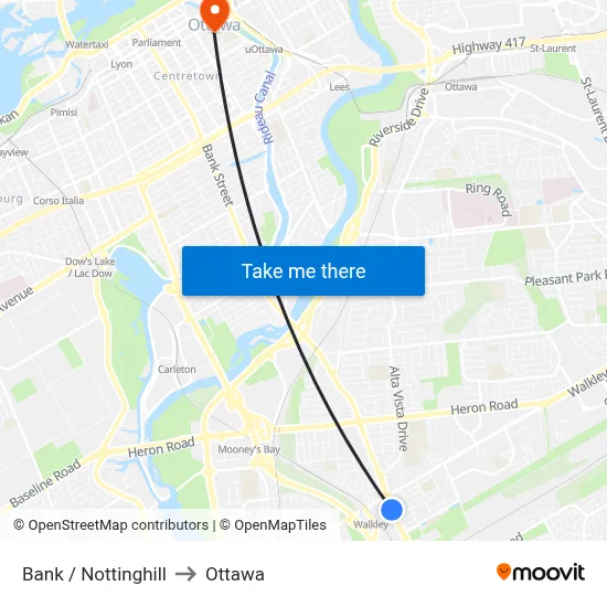 Bank / Nottinghill to Ottawa map