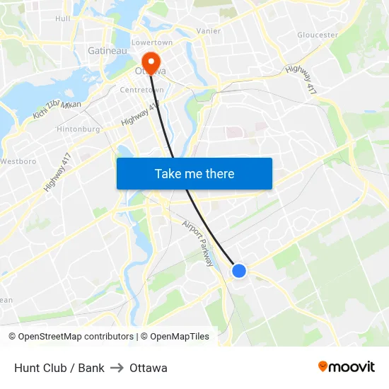 Hunt Club / Bank to Ottawa map