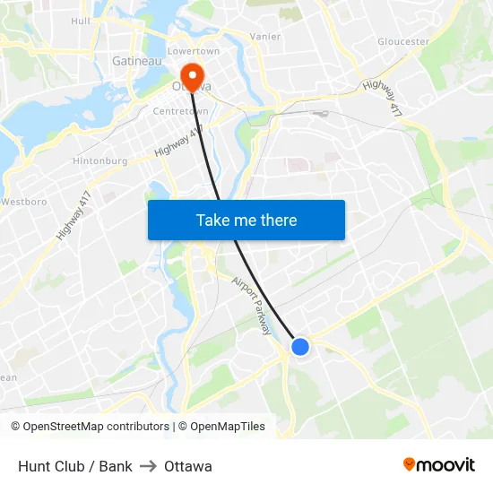 Hunt Club / Bank to Ottawa map