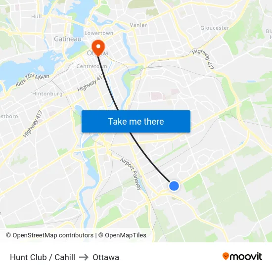 Hunt Club / Cahill to Ottawa map
