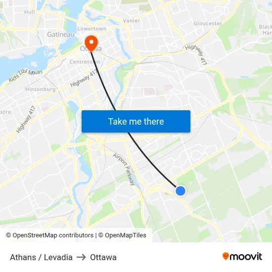Athans / Levadia to Ottawa map