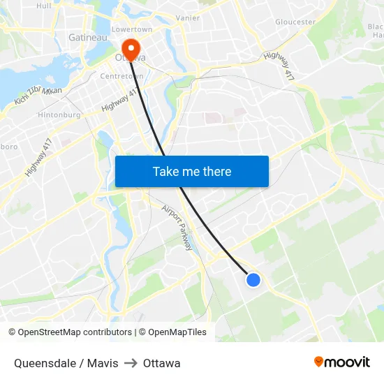 Queensdale / Mavis to Ottawa map