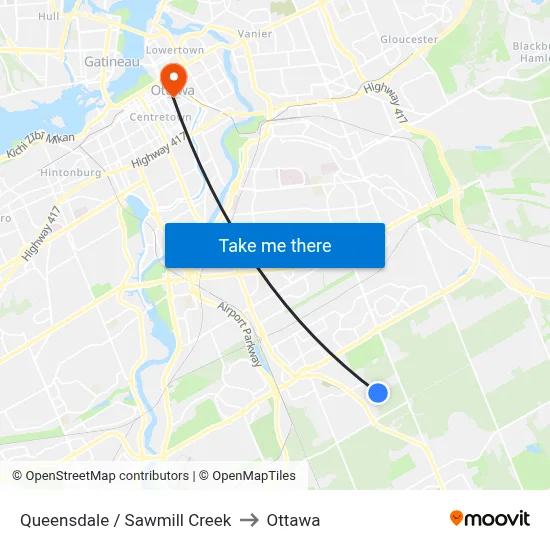 Queensdale / Sawmill Creek to Ottawa map