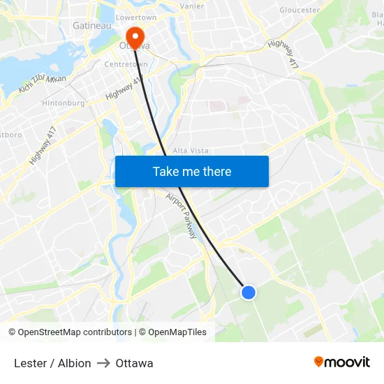 Lester / Albion to Ottawa map