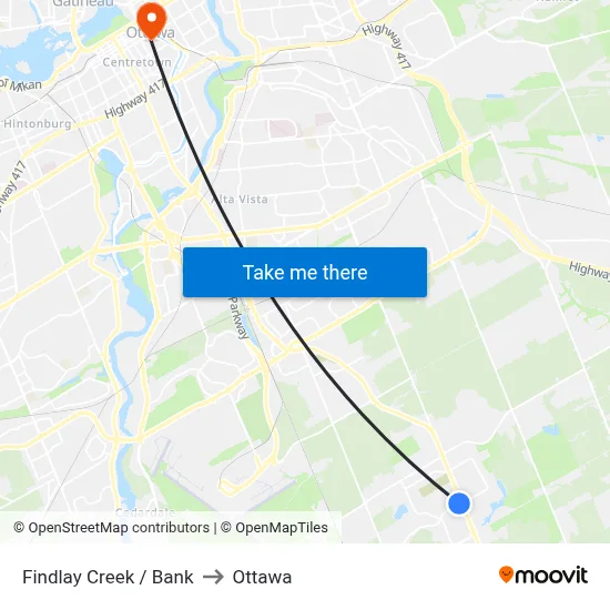 Findlay Creek / Bank to Ottawa map